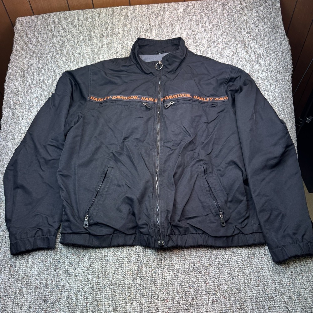 Harley Davidson Riding Jacket Mens XL Nylon Embroidered Lined Logo Black